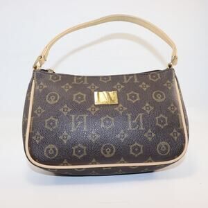 Lorenzo Valentino Brown Monogram Shoulder Bag‎ Gold Hardware Vintage
